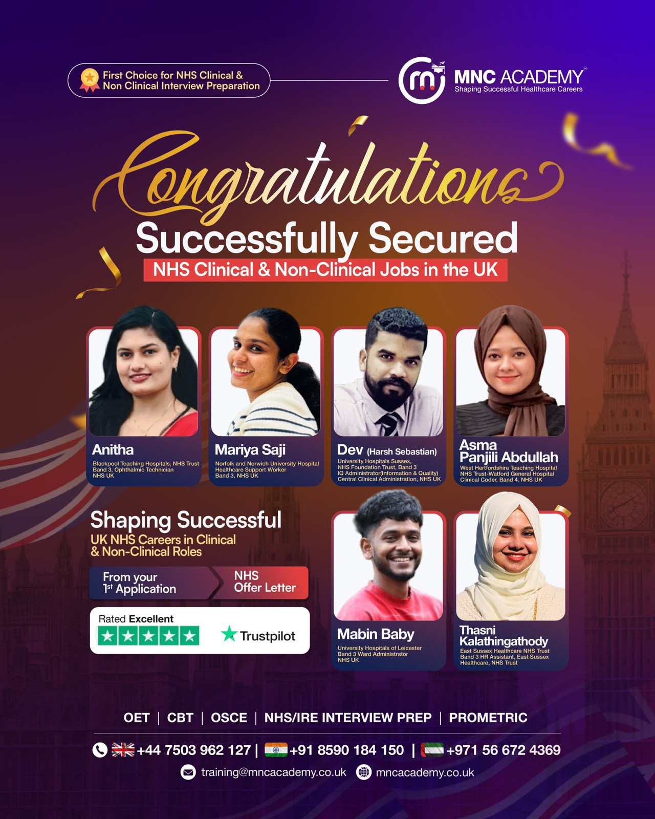 MNC Academy candidate success story - NHS clinical and non-clinical job offers